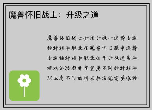 魔兽怀旧战士：升级之道